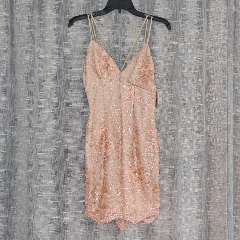Rose Gold Sequin Floral Mini Dress